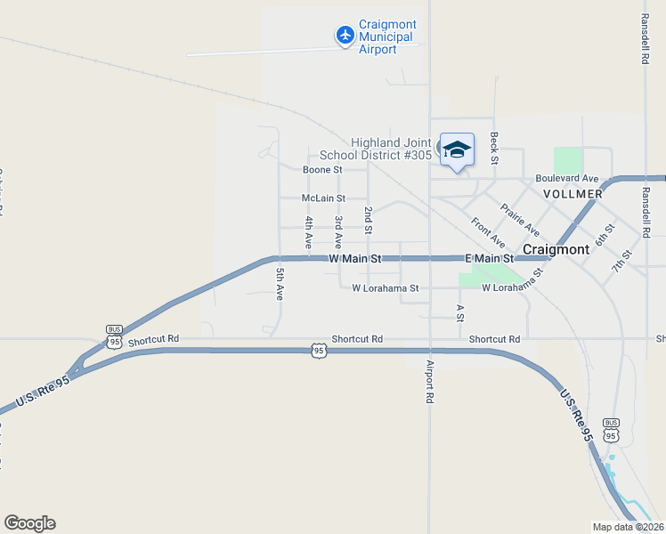 map of restaurants, bars, coffee shops, grocery stores, and more near 100 South 3rd Avenue in Craigmont