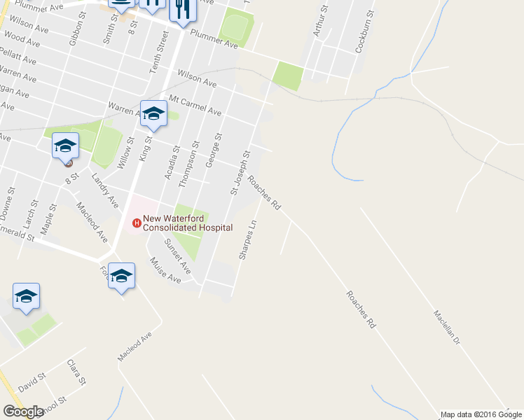 map of restaurants, bars, coffee shops, grocery stores, and more near 654 Sharpes Lane in New Waterford