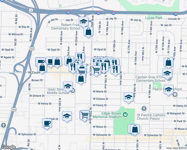 map of restaurants, bars, coffee shops, grocery stores, and more near 1898 Cartmell Street in Pasco