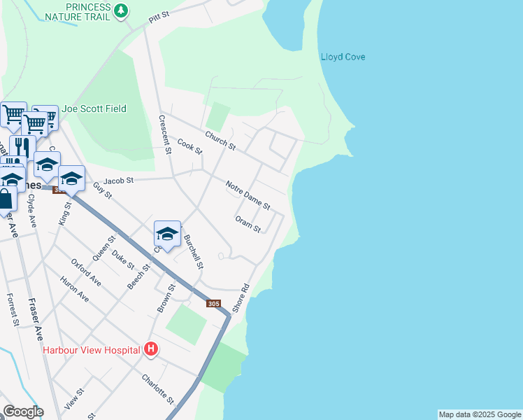 map of restaurants, bars, coffee shops, grocery stores, and more near 24 Notre Dame Street in Sydney Mines