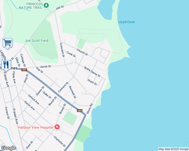 map of restaurants, bars, coffee shops, grocery stores, and more near 17 Notre Dame Street in Sydney Mines