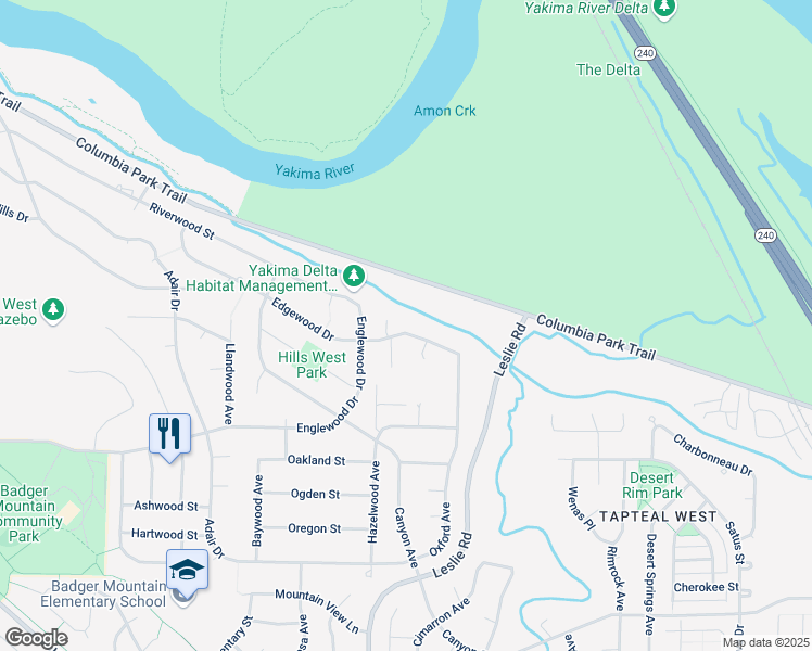 map of restaurants, bars, coffee shops, grocery stores, and more near 88 Edgewood Drive in Richland