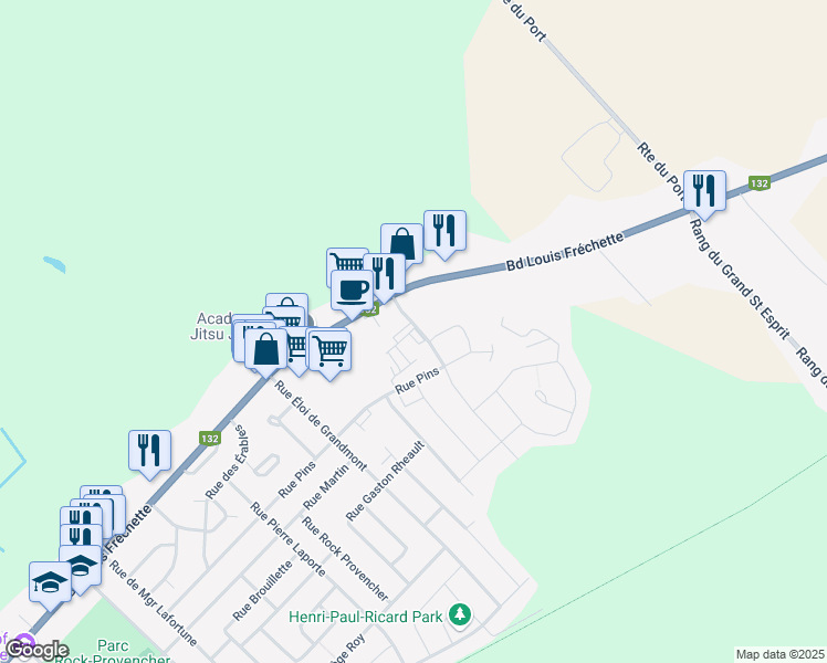map of restaurants, bars, coffee shops, grocery stores, and more near 160 Rue du Faubourg in Nicolet