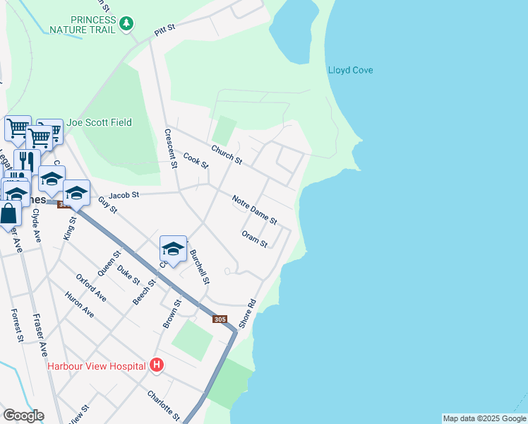 map of restaurants, bars, coffee shops, grocery stores, and more near 17 Notre Dame Street in Sydney Mines