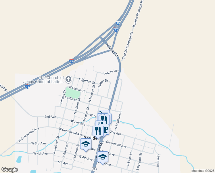 map of restaurants, bars, coffee shops, grocery stores, and more near 507 Garden Drive in Boulder