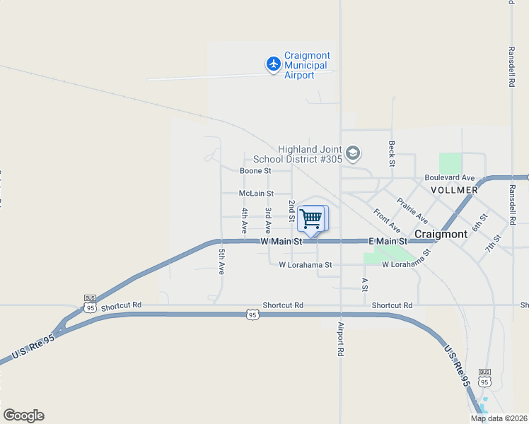 map of restaurants, bars, coffee shops, grocery stores, and more near 304 Halliday Street in Craigmont