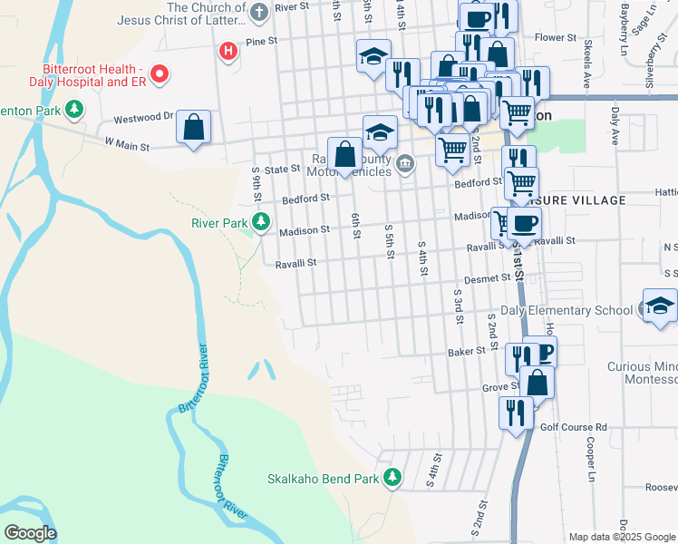 map of restaurants, bars, coffee shops, grocery stores, and more near 510 1/2 South 7th Street in Hamilton