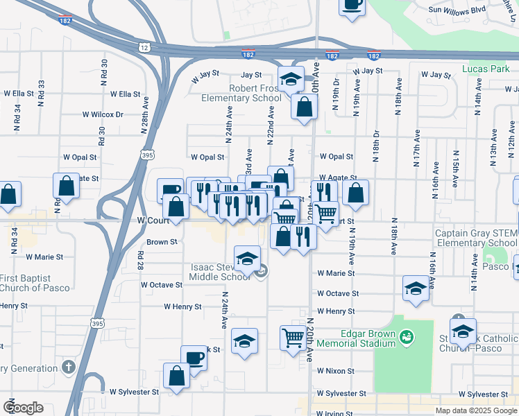 map of restaurants, bars, coffee shops, grocery stores, and more near 2211 West Court Street in Pasco