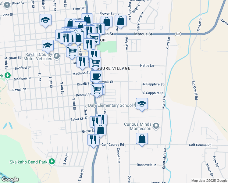 map of restaurants, bars, coffee shops, grocery stores, and more near 218 East Desmet Street in Hamilton