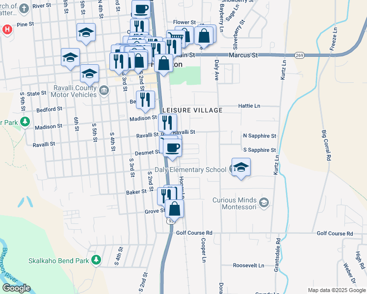 map of restaurants, bars, coffee shops, grocery stores, and more near 204-218 East Desmet Street in Hamilton