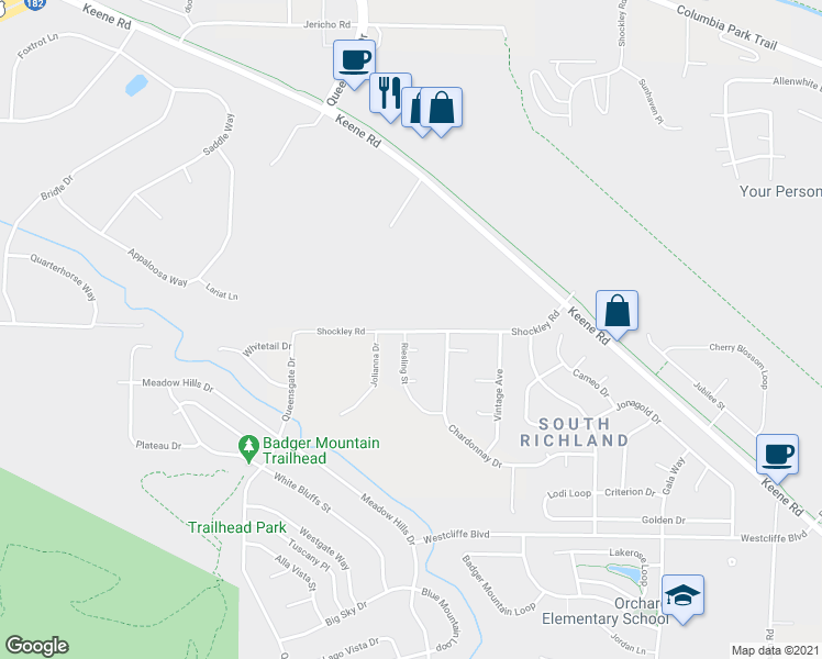 map of restaurants, bars, coffee shops, grocery stores, and more near 611 Shockley Road in Richland