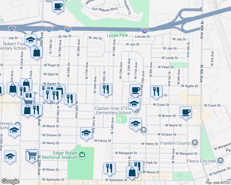 map of restaurants, bars, coffee shops, grocery stores, and more near 1500-1524 North 14th Avenue in Pasco