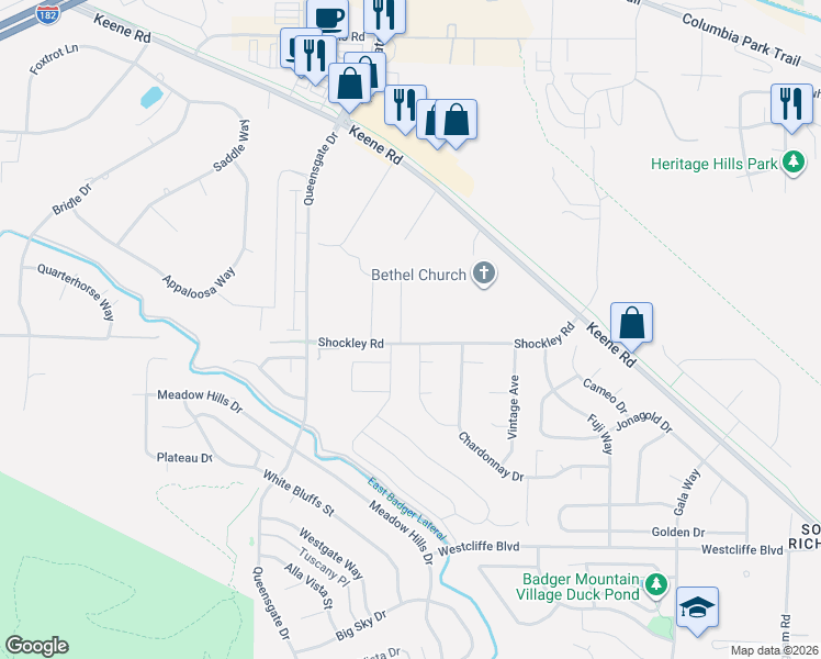 map of restaurants, bars, coffee shops, grocery stores, and more near 701-719 Shockley Road in Richland