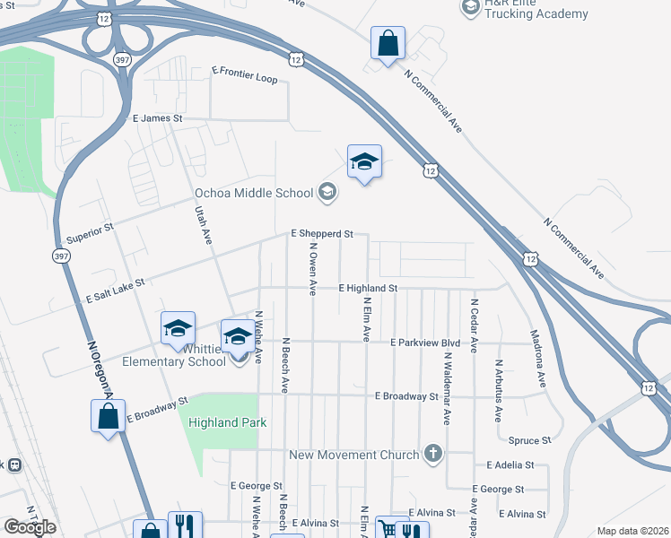 map of restaurants, bars, coffee shops, grocery stores, and more near 915 North Douglas Avenue in Pasco