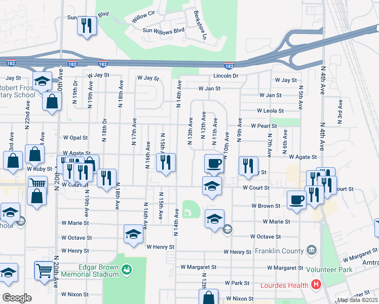 map of restaurants, bars, coffee shops, grocery stores, and more near 1806 North 13th Avenue in Pasco