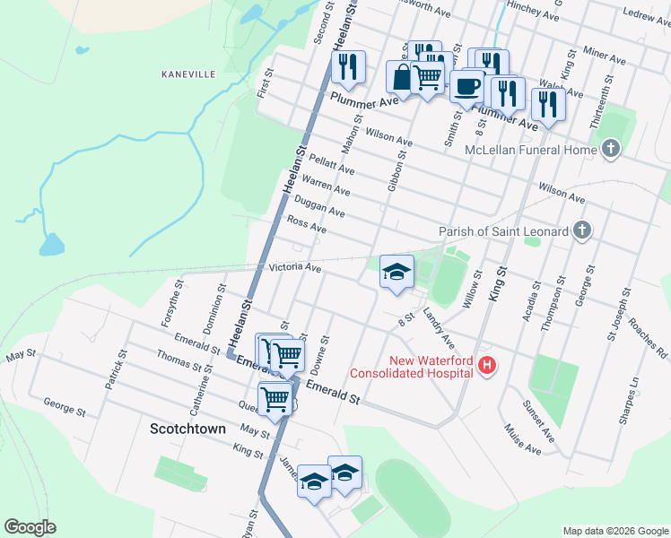 map of restaurants, bars, coffee shops, grocery stores, and more near 469 Victoria Avenue in New Waterford