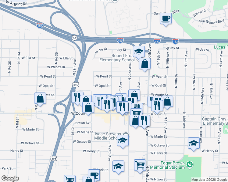 map of restaurants, bars, coffee shops, grocery stores, and more near 1704-1736 24th Avenue in Pasco