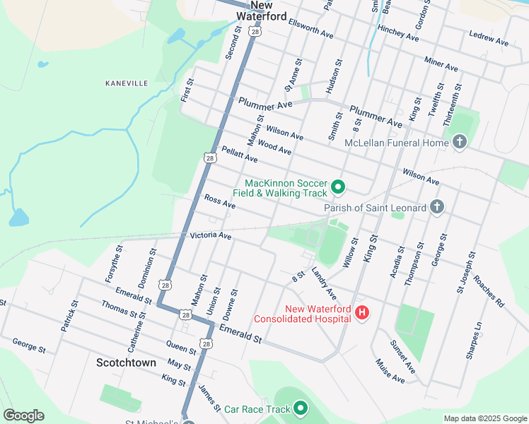 map of restaurants, bars, coffee shops, grocery stores, and more near 3456 Duggan Avenue in New Waterford