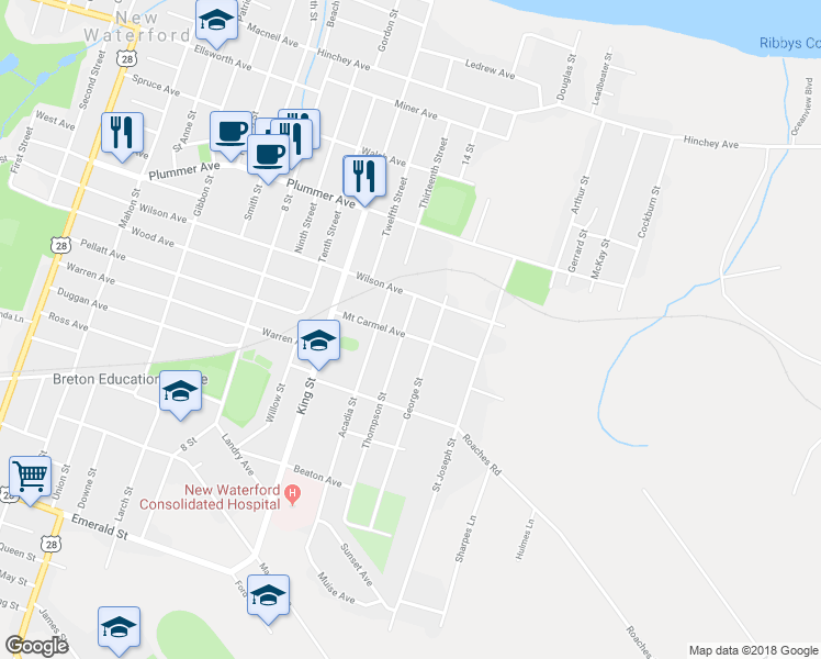 map of restaurants, bars, coffee shops, grocery stores, and more near 3187 Mount Carmel Avenue in New Waterford