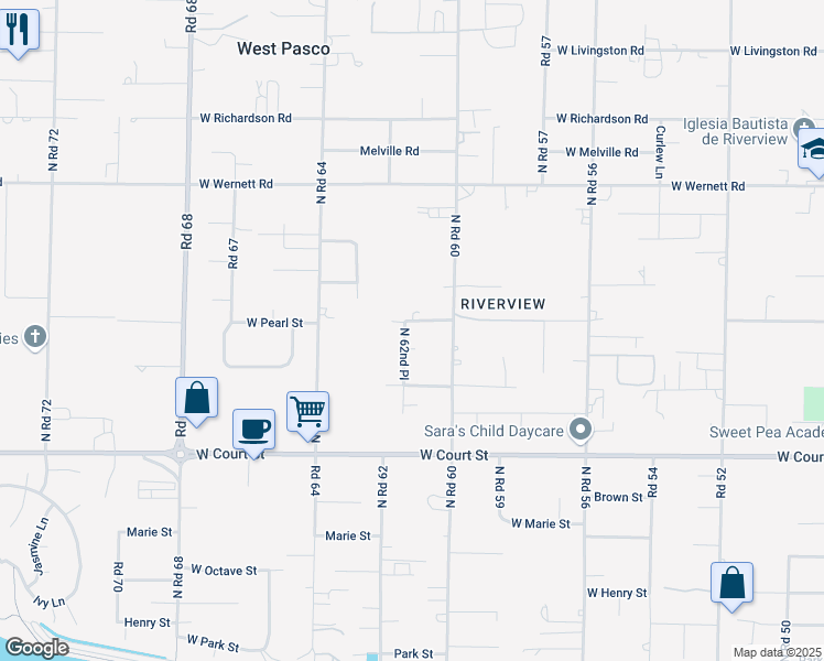 map of restaurants, bars, coffee shops, grocery stores, and more near 1820 North 62nd Place in Pasco
