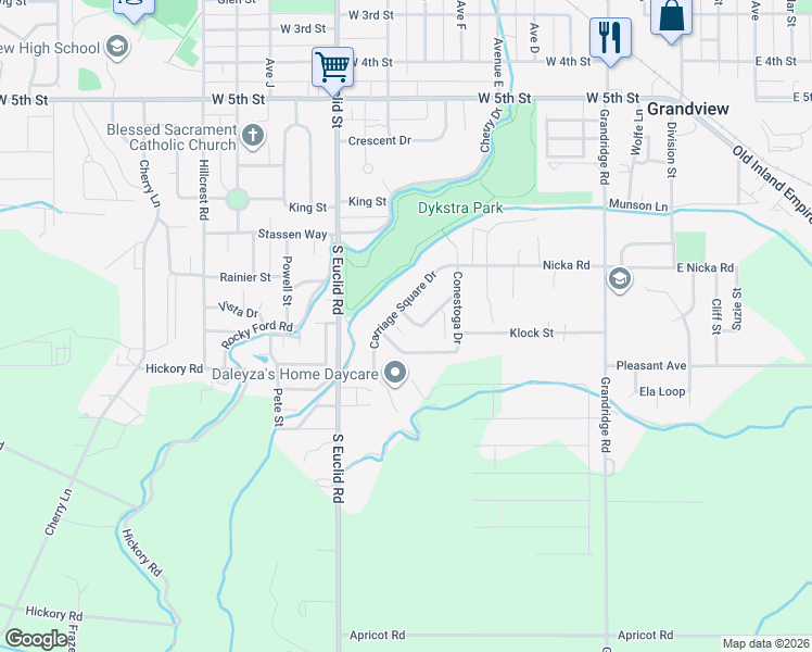 map of restaurants, bars, coffee shops, grocery stores, and more near 806 Coach Court in Grandview