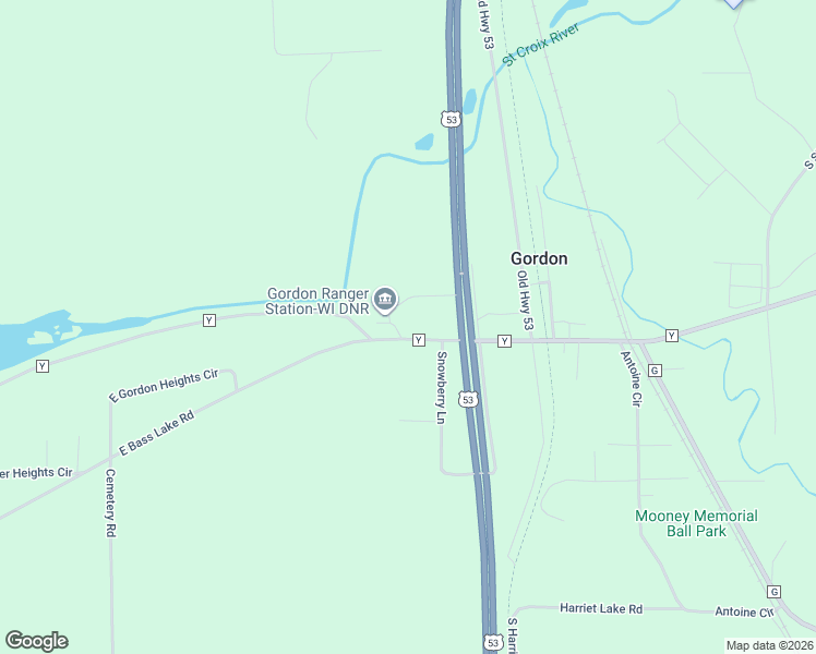 map of restaurants, bars, coffee shops, grocery stores, and more near 9565 County Road Y in Gordon