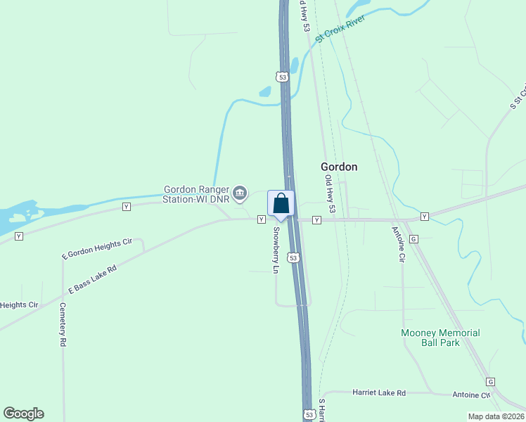 map of restaurants, bars, coffee shops, grocery stores, and more near 9565 County Road Y in Gordon