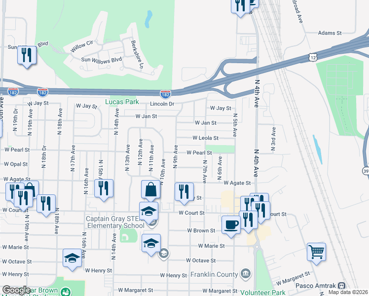 map of restaurants, bars, coffee shops, grocery stores, and more near 931 West Pearl Street in Pasco