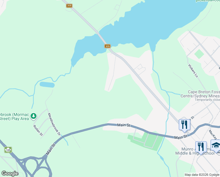 map of restaurants, bars, coffee shops, grocery stores, and more near 77 Bendix Street in Sydney Mines