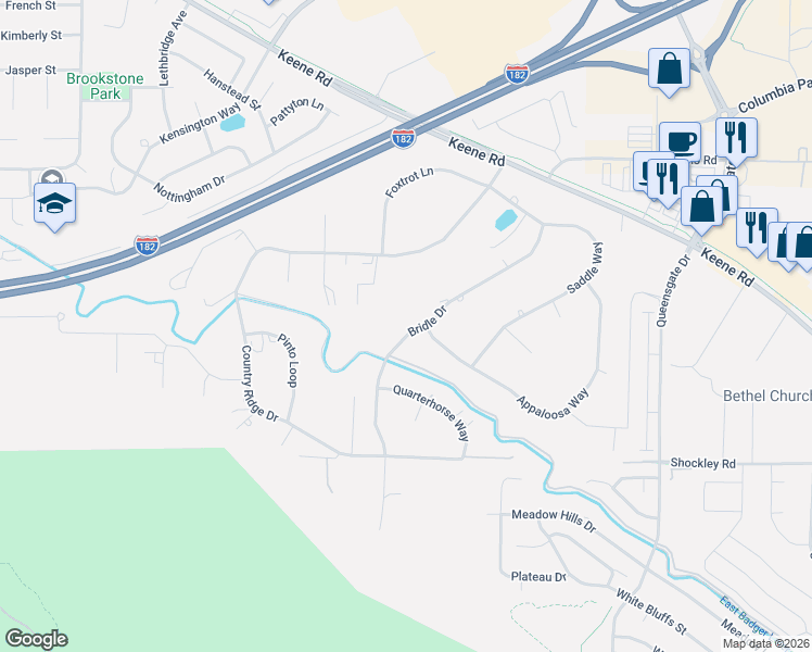 map of restaurants, bars, coffee shops, grocery stores, and more near 1167 Bridle Dr in Richland