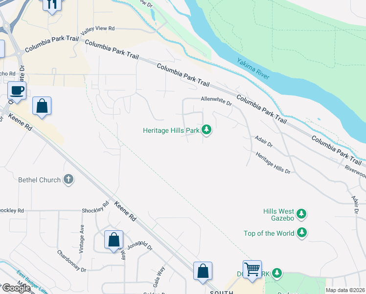 map of restaurants, bars, coffee shops, grocery stores, and more near 928 Allenwhite Drive in Richland