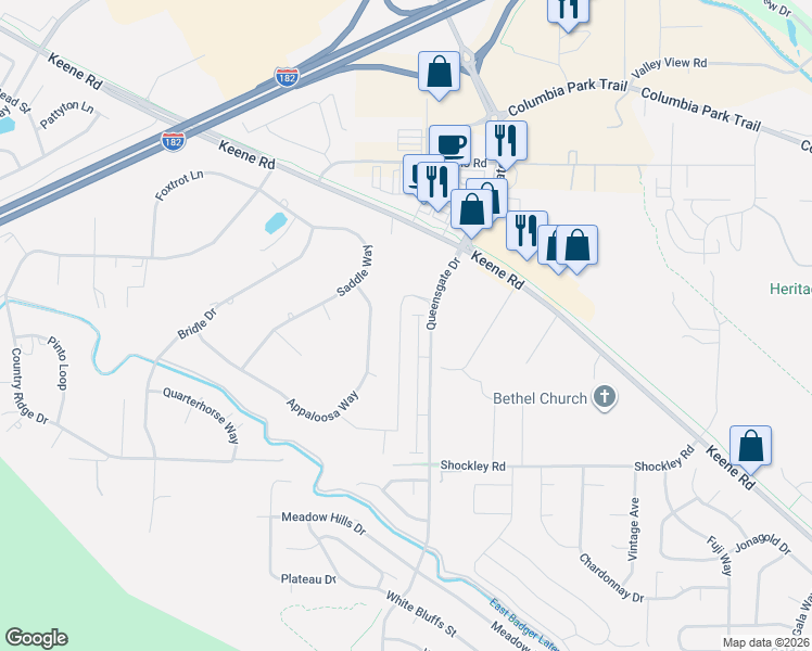 map of restaurants, bars, coffee shops, grocery stores, and more near 2155 Keene Road in Richland