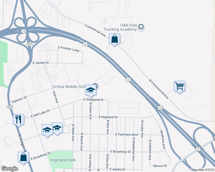 map of restaurants, bars, coffee shops, grocery stores, and more near 1801 East Sheppard Street in Pasco