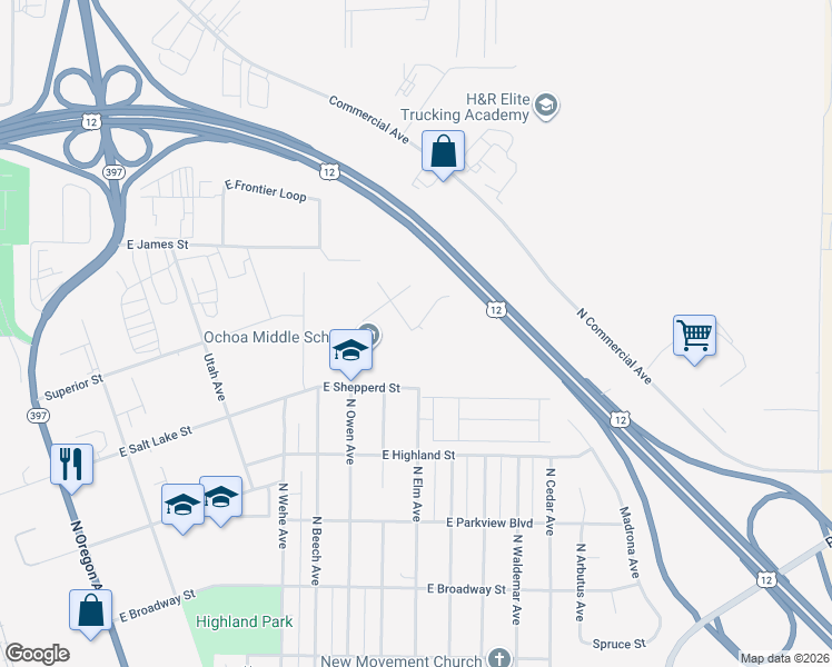 map of restaurants, bars, coffee shops, grocery stores, and more near 1801 East Sheppard Street in Pasco