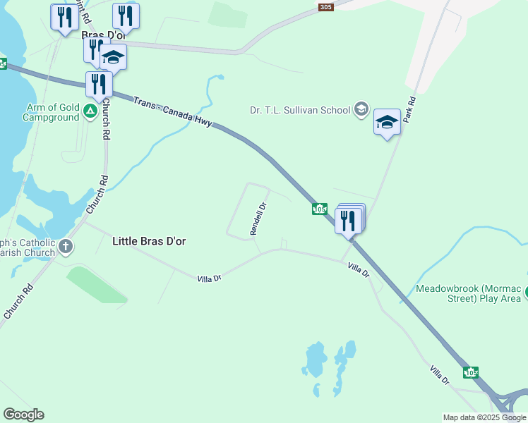 map of restaurants, bars, coffee shops, grocery stores, and more near 51 Rendell Drive in Little Bras D'or