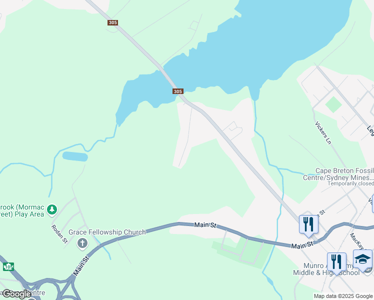 map of restaurants, bars, coffee shops, grocery stores, and more near 53 Bendix Street in Sydney Mines