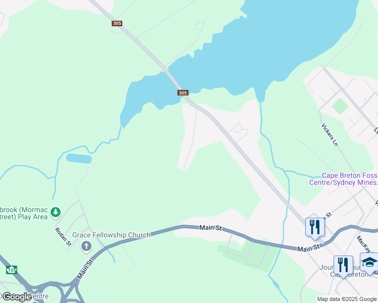 map of restaurants, bars, coffee shops, grocery stores, and more near 53 Bendix Street in Sydney Mines