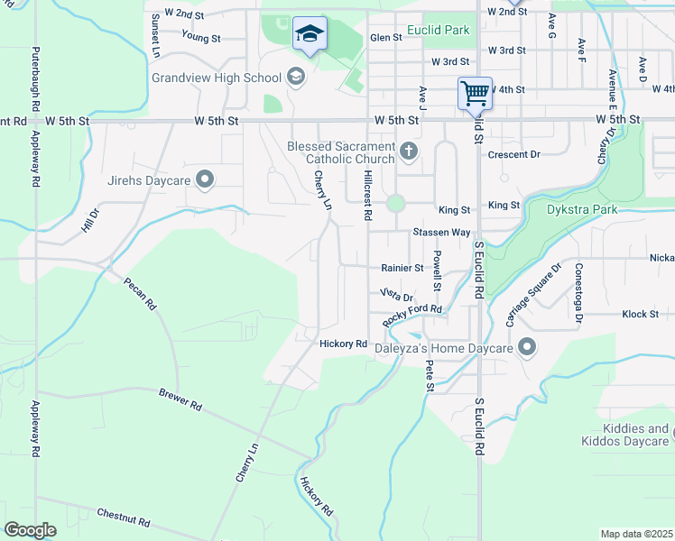 map of restaurants, bars, coffee shops, grocery stores, and more near 1002 Princeville Street in Grandview