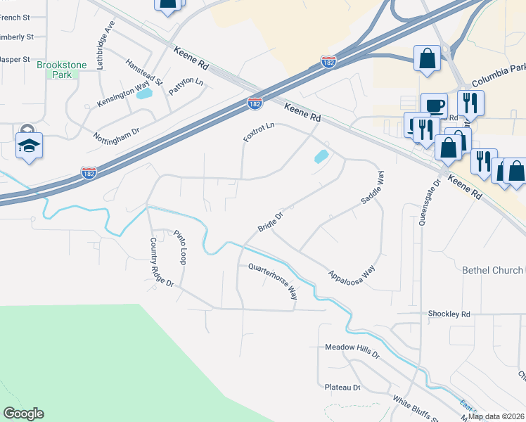 map of restaurants, bars, coffee shops, grocery stores, and more near 1167 Bridle Drive in Richland