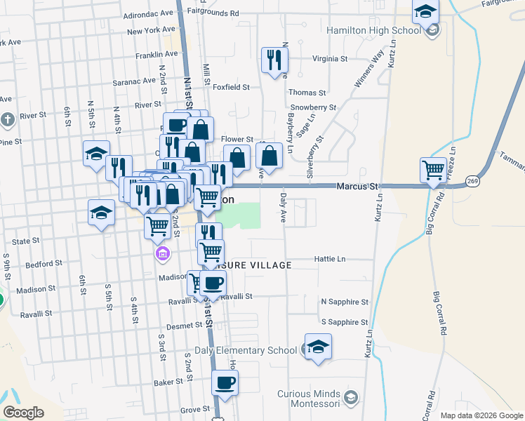 map of restaurants, bars, coffee shops, grocery stores, and more near 108 Taulman Street in Hamilton