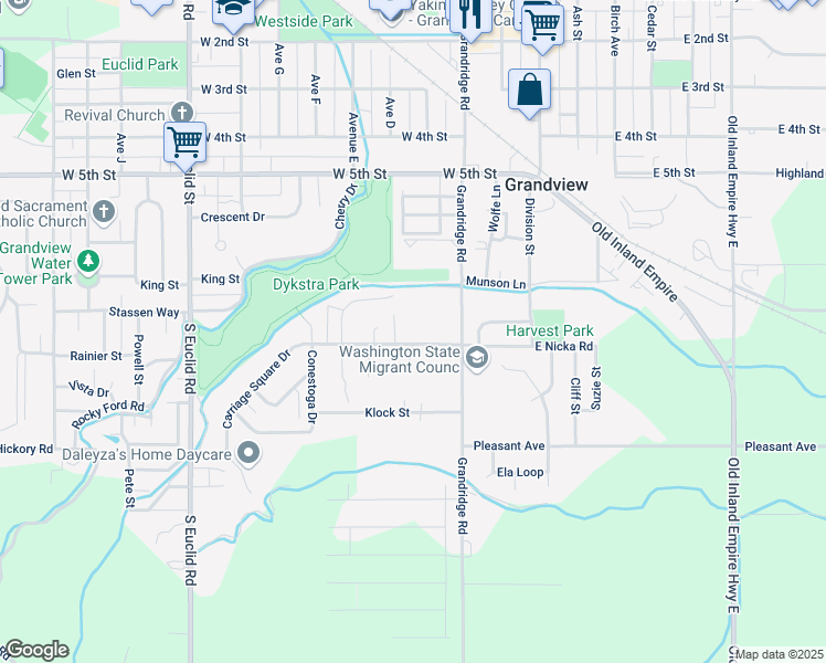 map of restaurants, bars, coffee shops, grocery stores, and more near 405 Nicka Road in Grandview
