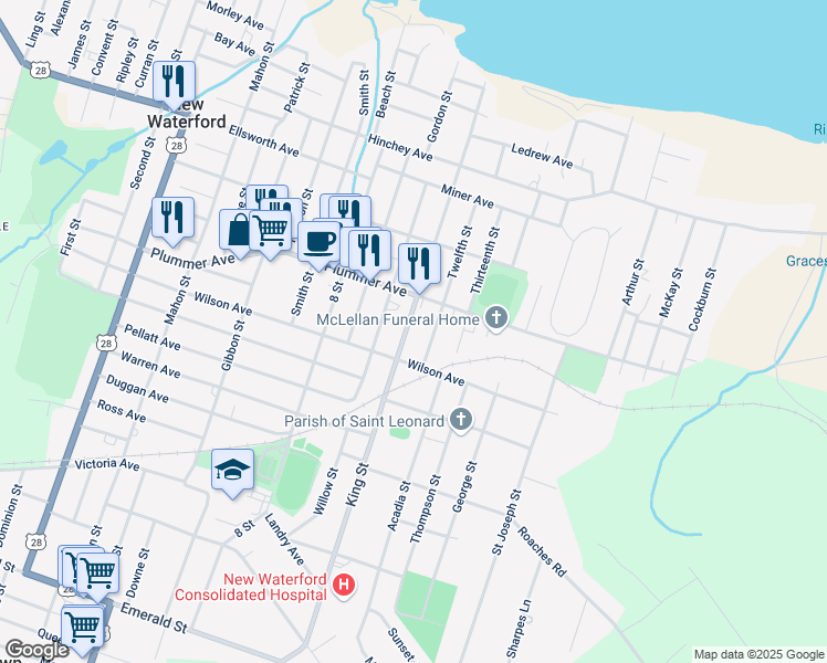 map of restaurants, bars, coffee shops, grocery stores, and more near 483 Twelfth Street in New Waterford
