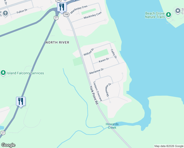 map of restaurants, bars, coffee shops, grocery stores, and more near 8 Marianne Drive in Cornwall
