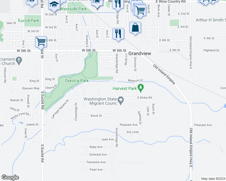map of restaurants, bars, coffee shops, grocery stores, and more near 302 Munson Court in Grandview