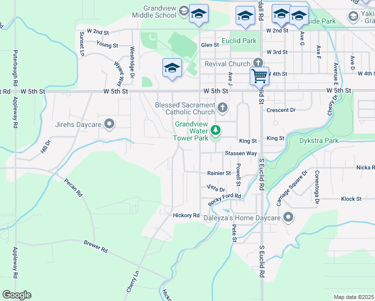 map of restaurants, bars, coffee shops, grocery stores, and more near 707 Cherry Lane in Grandview