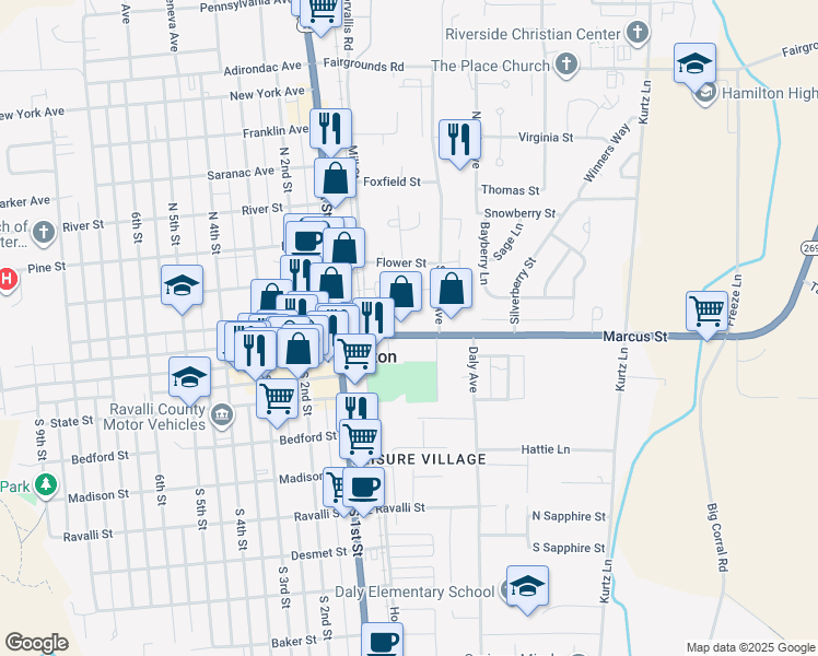 map of restaurants, bars, coffee shops, grocery stores, and more near 224 Marcus Street in Hamilton