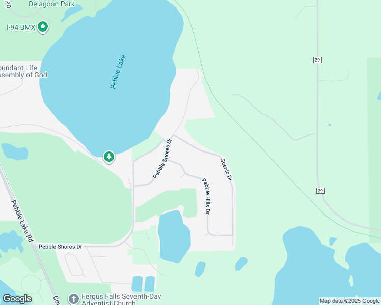 map of restaurants, bars, coffee shops, grocery stores, and more near 3466 Scenic Drive in Fergus Falls