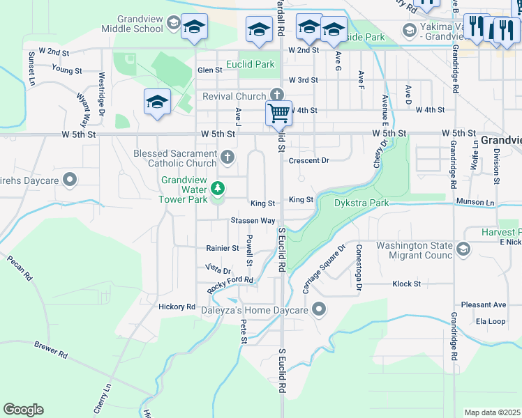 map of restaurants, bars, coffee shops, grocery stores, and more near 1102 King St in Grandview