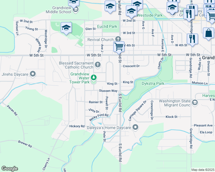 map of restaurants, bars, coffee shops, grocery stores, and more near 1102 King St in Grandview