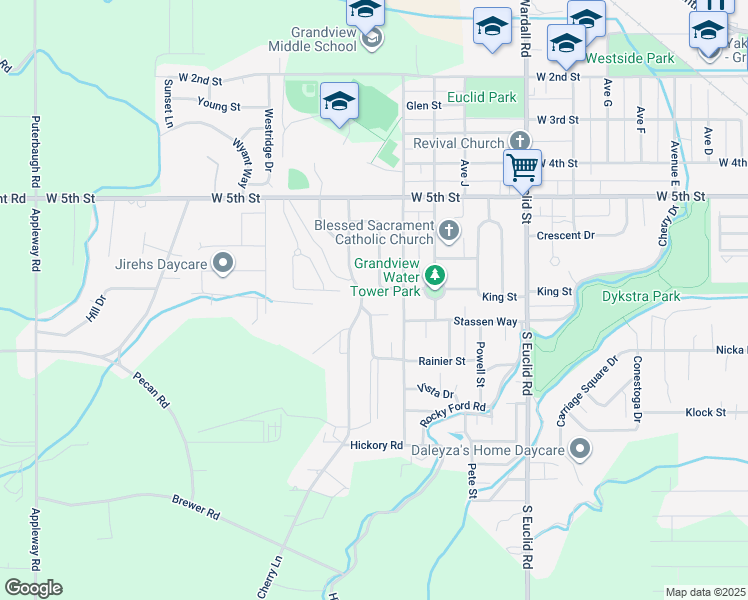 map of restaurants, bars, coffee shops, grocery stores, and more near 707 Cherry Ln in Grandview